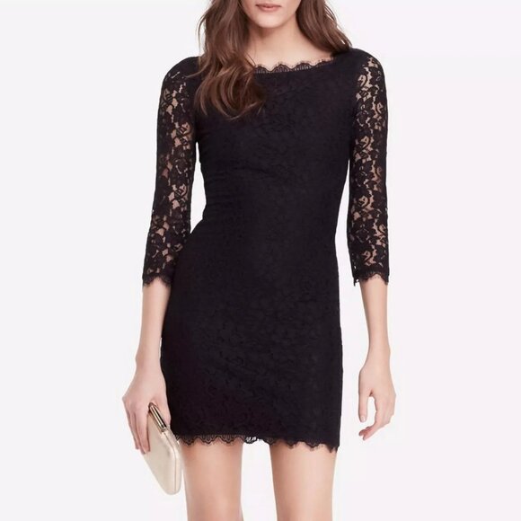 Diane Von Furstenberg Zarita Lace Special Occasion Cocktail Sheath Black Dress - Picture 2 of 13
